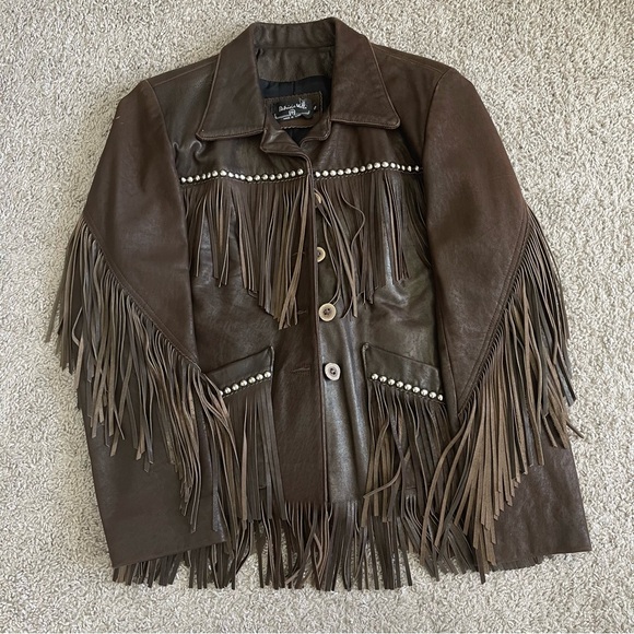 Patricia Wolf Jackets & Blazers - Patricia Wolf Fringe Leather Western Button Front Jacket